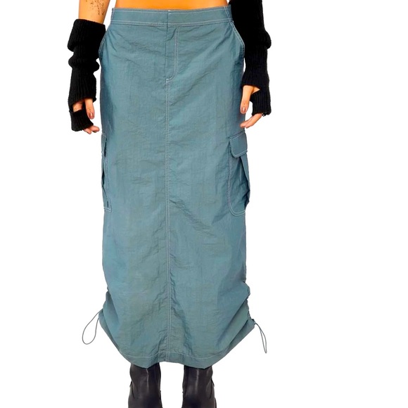 NWT Size Small (UK 8) Basic Pleasure Mode Slate Blue Cargo Skirt - Picture 3 of 5